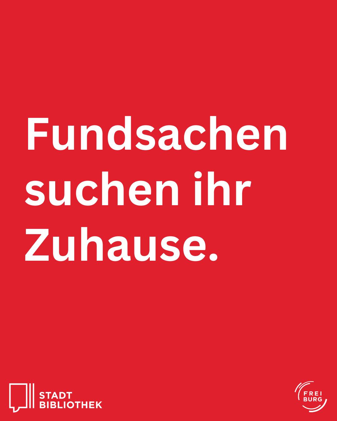 Dieser Alternativtext wurde KI-generiert: Rotes Bild mit weißem Text, der auf einen Verlust und die Suche nach einem Zuhause hinweist. Unten sind Logos und Schriftzüge zu sehen.