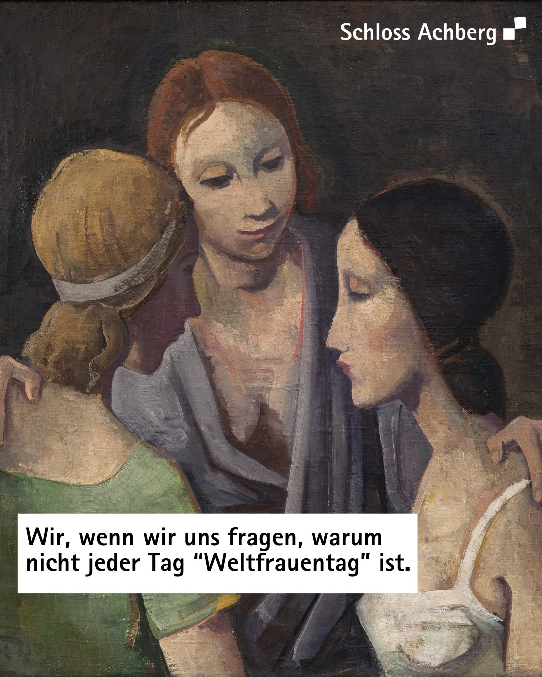 Dieser Alternativtext wurde KI-generiert: Ein nostalgisches, sepia-farbenes Gemälde zeigt mehrere Personen, die dicht beieinander sitzen und nachdenklich blicken. Darunter befindet sich ein Textfeld mit einem Zitat.