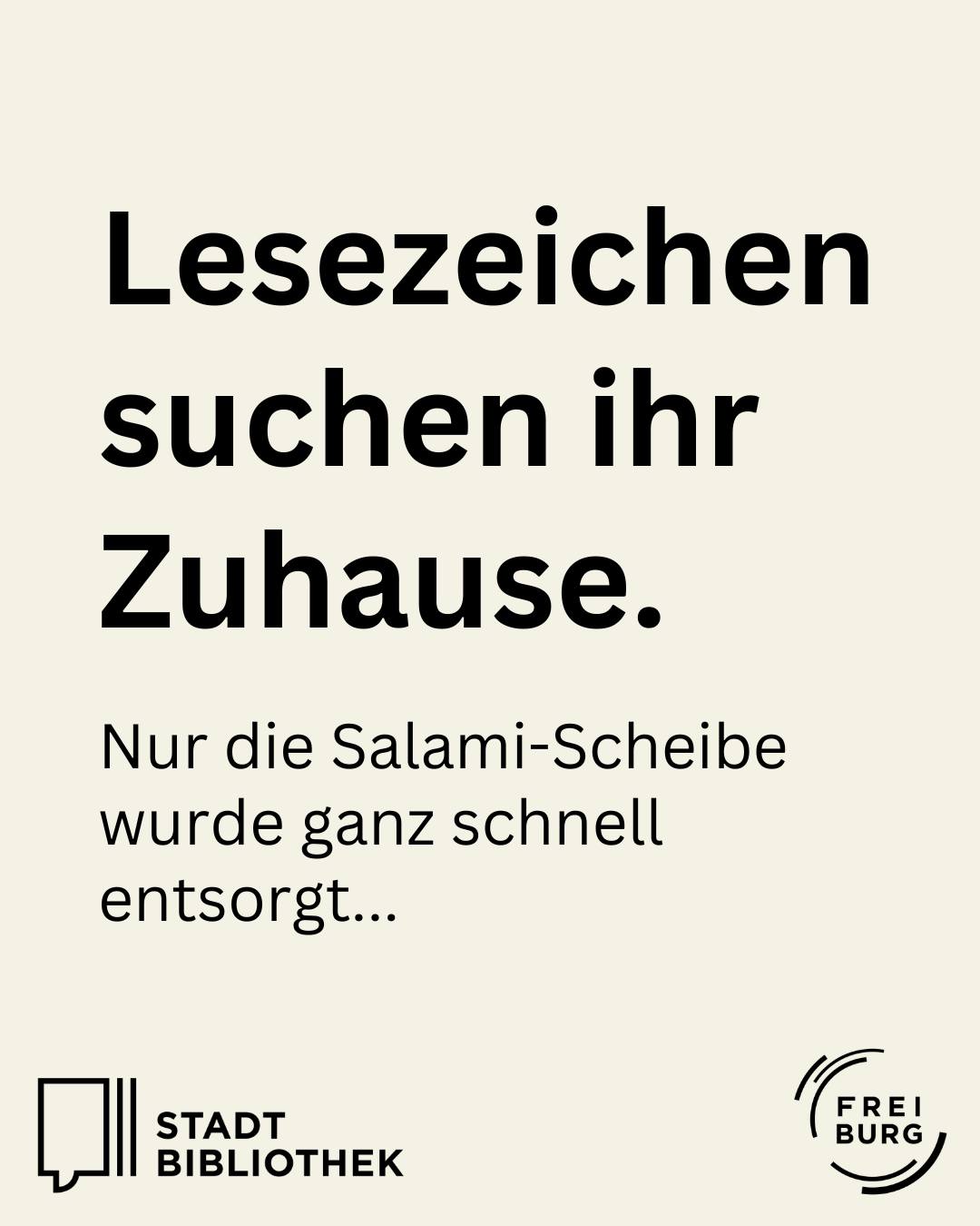 Dieser Alternativtext wurde KI-generiert: Ein monochromatisches Bild mit dem Text "Lesezeichen suchen ihr Zuhause.", darunter erklärender Text und Logos am unteren Rand.