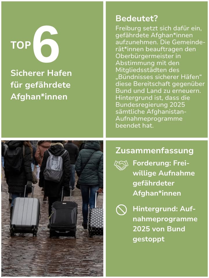 Dieser Alternativtext wurde KI-generiert: Ein grauer Hintergrund mit Text und einem Foto einer Person mit Gepäck. Der Text behandelt das Thema sicherer Hafen für gefährdete Personen und die Einstellung von Aufnahmebereitschaft.